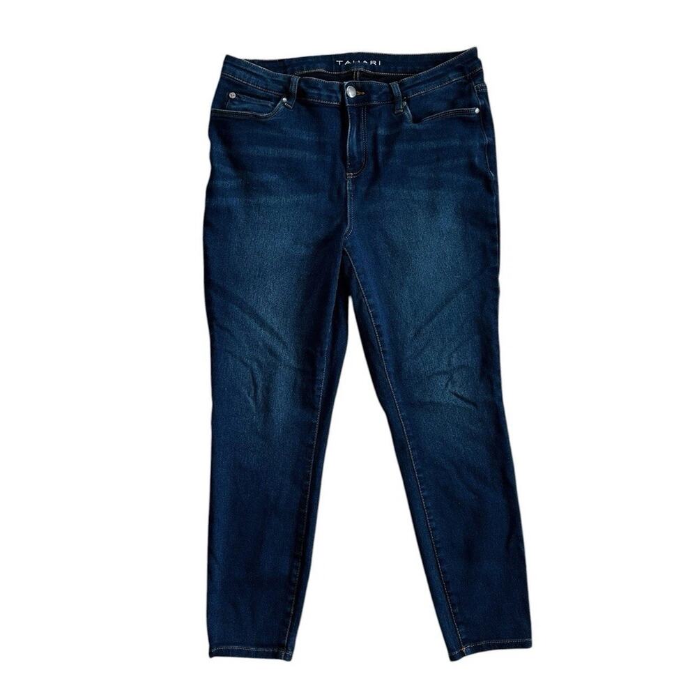 Tahari Women's Plus Dark Wash High Rise Stretch Skinny Denim Blue Jeans 14W